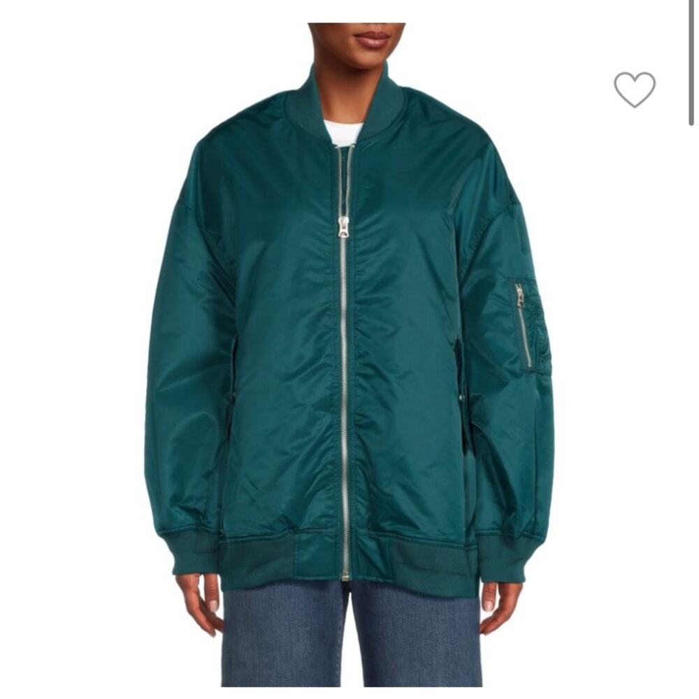 Teal Oversized Bomber Jacket MA-1 Quilted Hudson Jeans Medium Drop Shoulder New